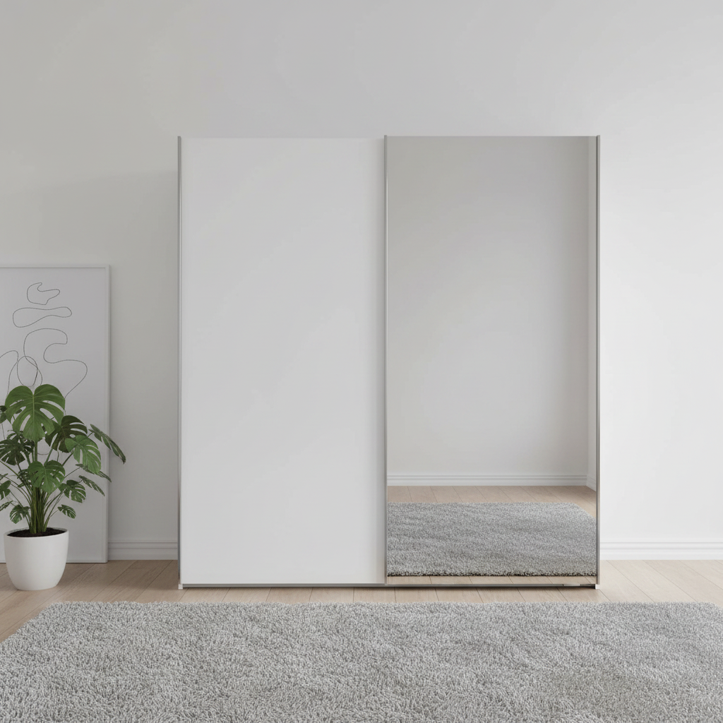 Monaco 3000 White 2 Door Sliding Wardrobe with Mirror