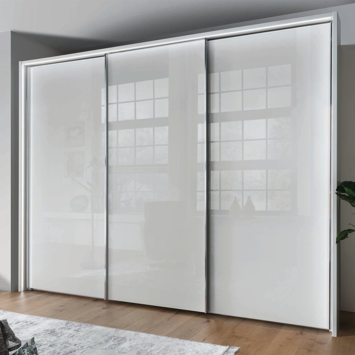 Monaco 3000 Sliding 3 Door White Glass Wardrobe