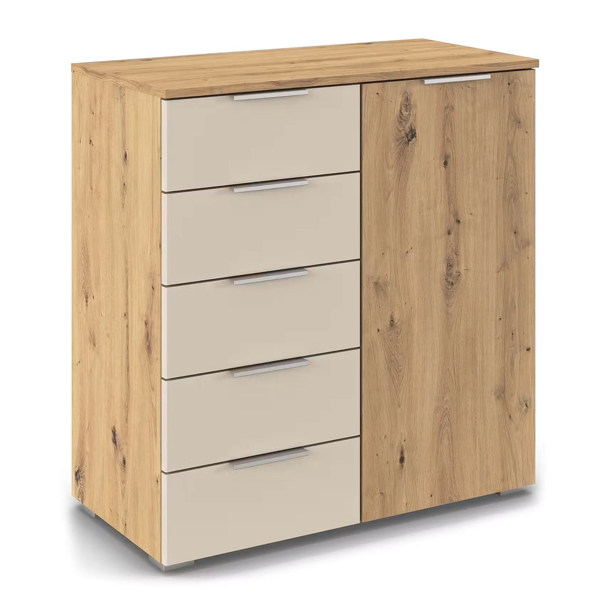 Rauch Monza Chest Of Drawers With 1 Door & 5 Drawers- 80cm in Artisan Oak & Champagne