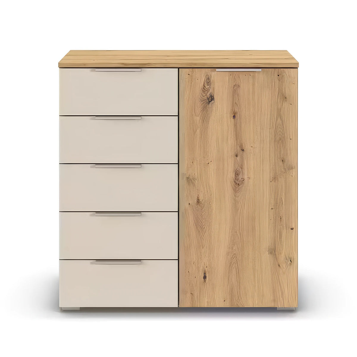 Rauch Monza Chest Of Drawers With 1 Door & 5 Drawers- 80cm in Artisan Oak & Champagne front view