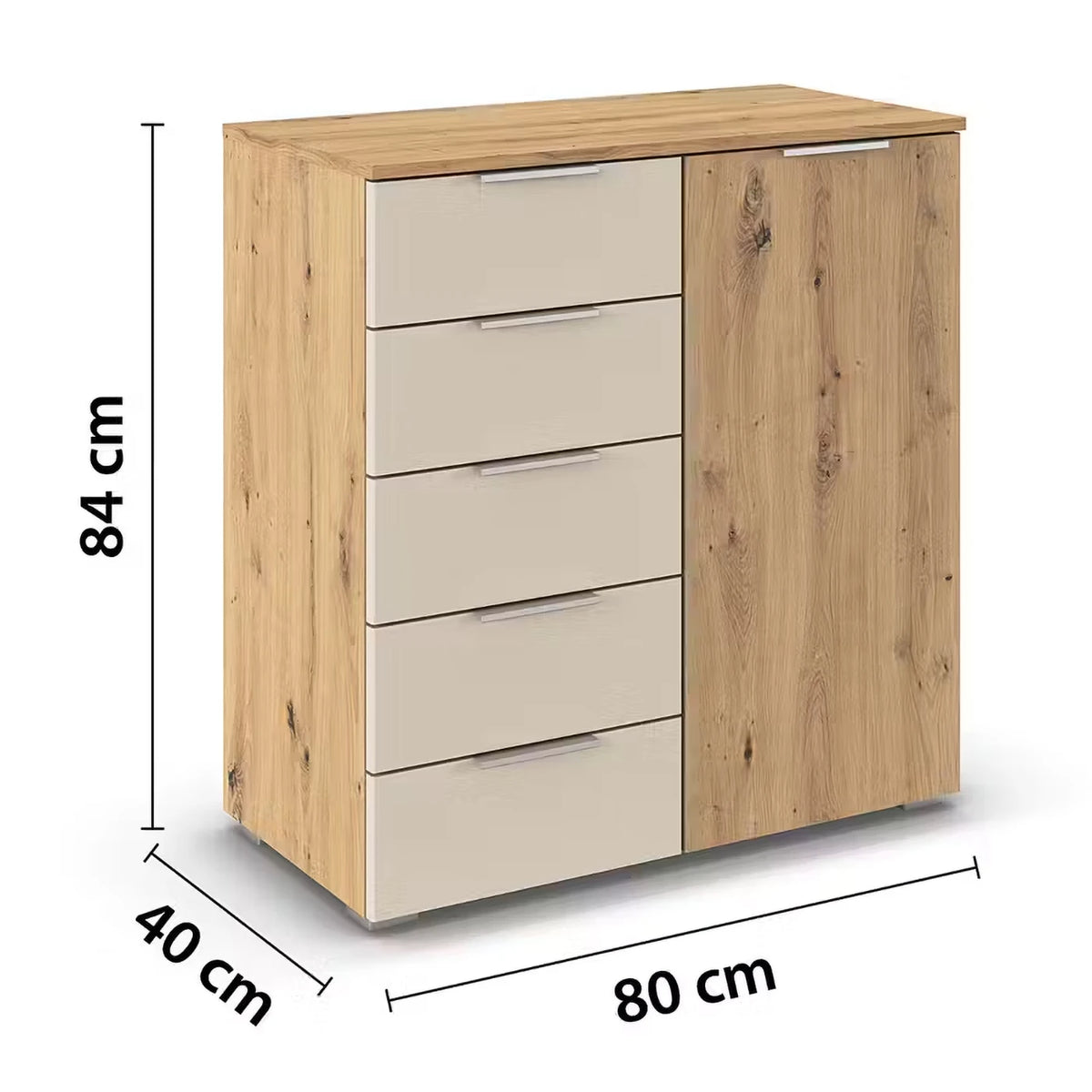 Rauch Monza Chest Of Drawers With 1 Door & 5 Drawers- 80cm Dimensions