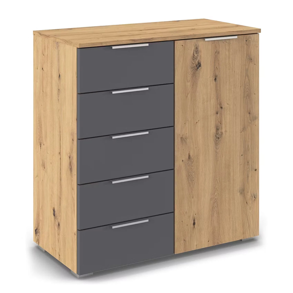 Rauch Monza Chest Of Drawers With 1 Door & 5 Drawers- 80cm in Artisan Oak & Metallic Grey