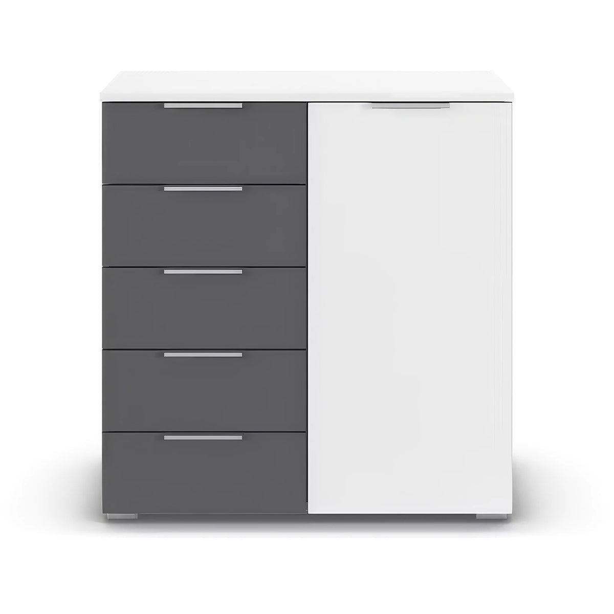 Rauch Monza Chest Of Drawers With 1 Door & 5 Drawers- 80cm in Alpine White & Metallic Grey Drawers frot view