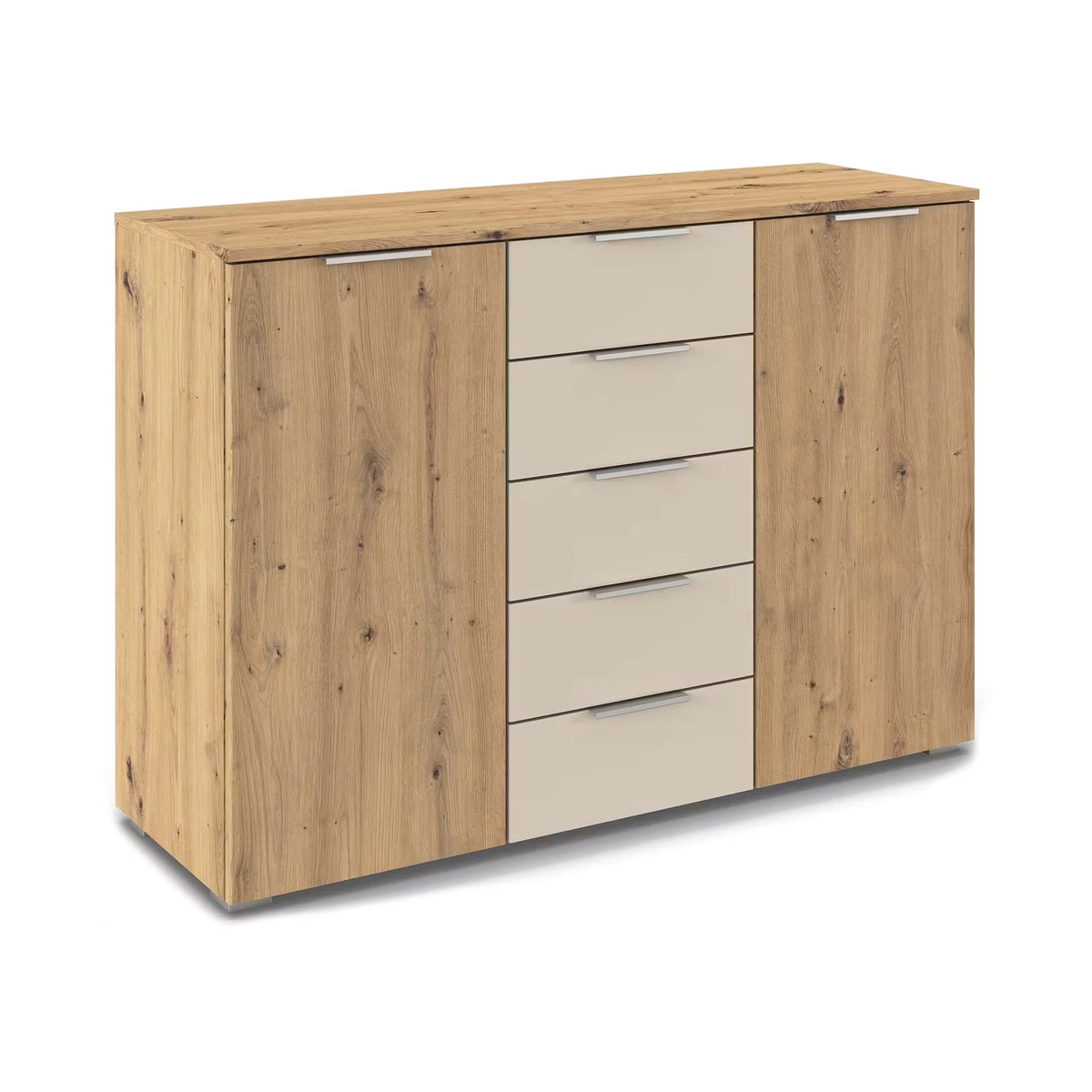 Rauch Monza 2 Doors & 5 Drawers Chest - 120cm in Artisan Oak & Champagne Drawers