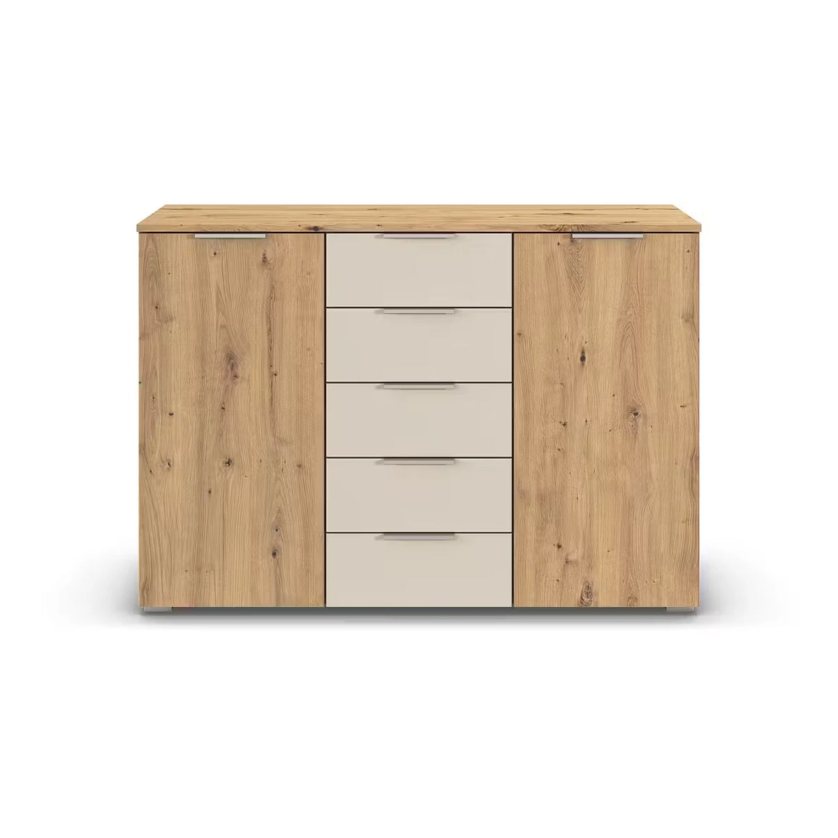 Rauch Monza 2 Doors & 5 Drawers Chest - 120cm in Artisan Oak & Champagne Drawers front view