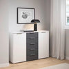 Rauch Monza 2 Doors & 5 Drawers Chest - 120cm in Alpine White & Metallic Grey styled in a modern bedroom