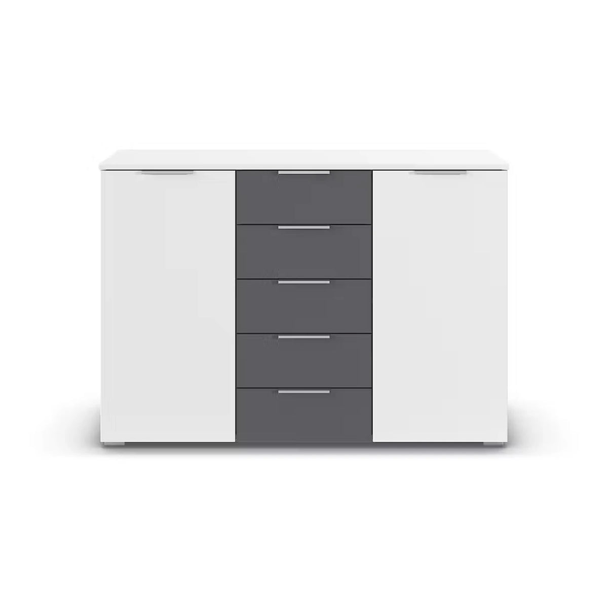 Rauch Monza 2 Doors & 5 Drawers Chest - 120cm in Alpine White & Metallic Grey Drawers front view