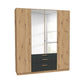 Mosbach 4 Door Graphite & Oak Wardrobe with Mirror and Drawers - 181cm