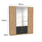 Mosbach 4 Door Graphite & Oak Wardrobe with Mirror and Drawers - 181cm - Dimensions