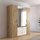 Mosbach 4 Door White & Oak Wardrobe with Mirror and Drawers - 181cm - Styled in a Bedroom