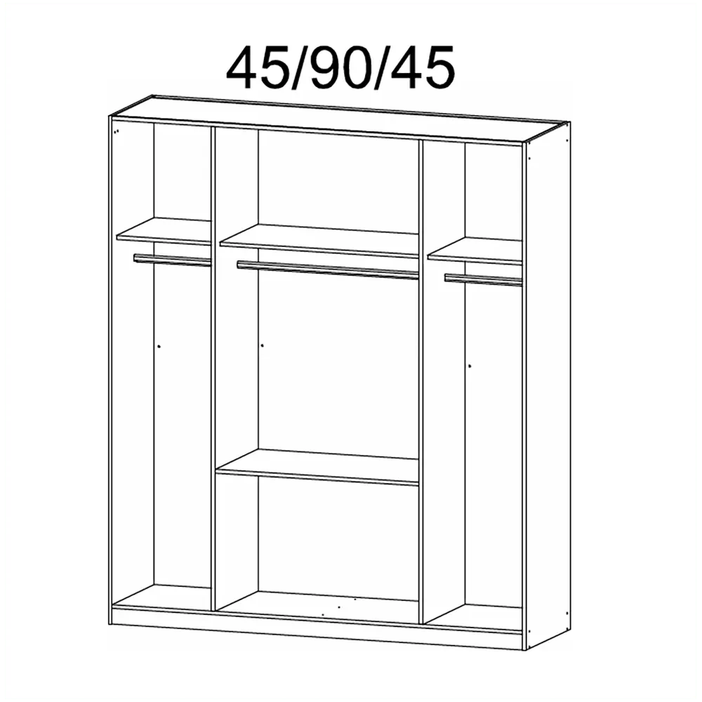 Mosbach 4 Door White & Oak Wardrobe with Mirror and Drawers - 181cm - Interior view