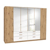 Mosbach 6 Door White & Oak Wardrobe with Mirror and Drawers - 226cm