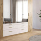 Mosbach 6 Door White & Oak Wardrobe with Mirror and Drawers - 226cm - Mirror & Drawers Close view