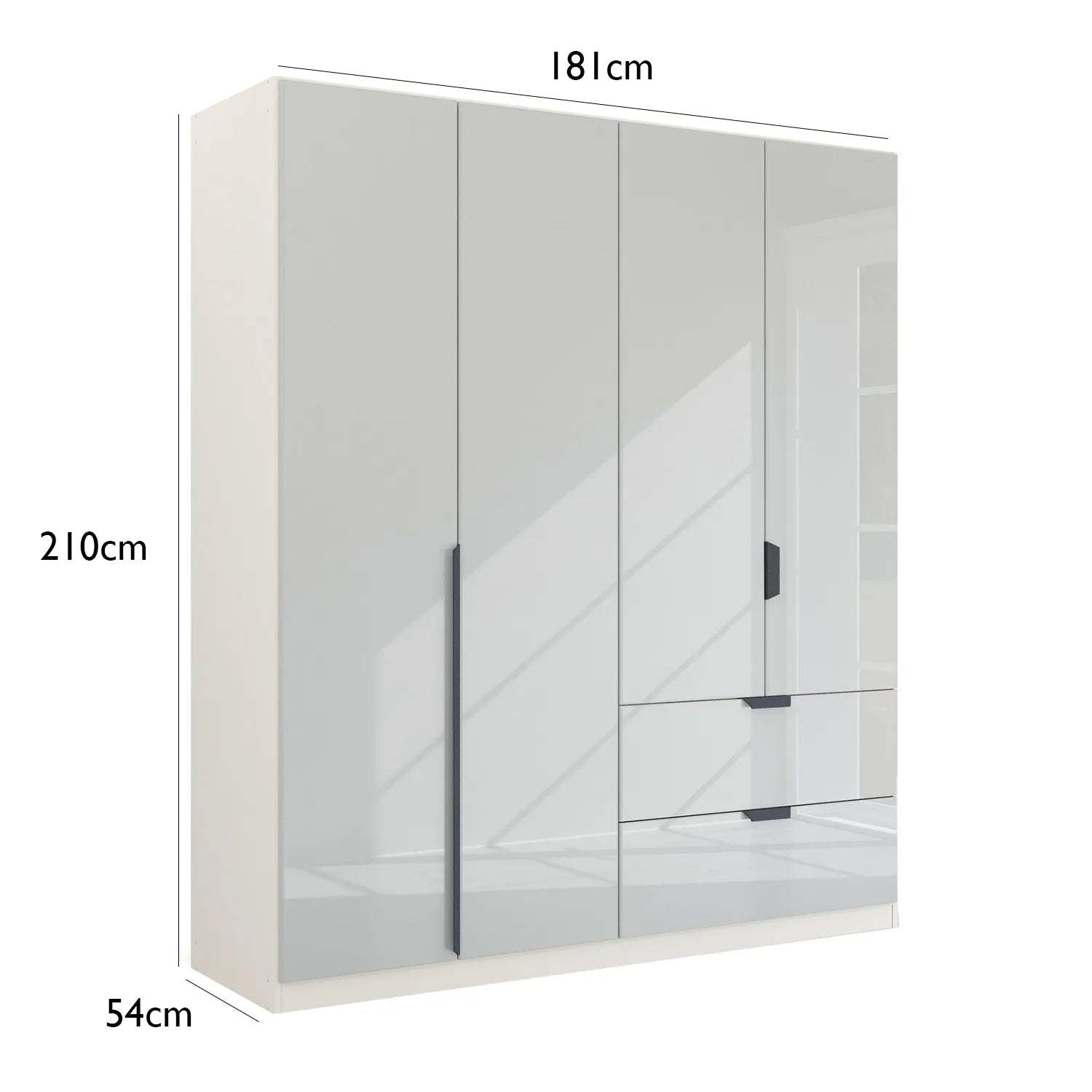 Mulheim 4 Door White Glass Wardrobe with Drawers and Mirror - Pendle Village Furniture