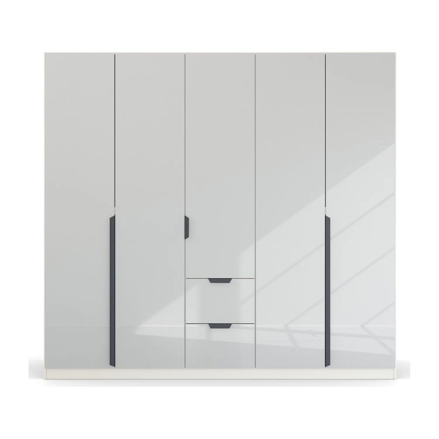 Mulheim 5 Door White Glass Wardrobe with Mirror and Drawers - Pendle Village Furniture
