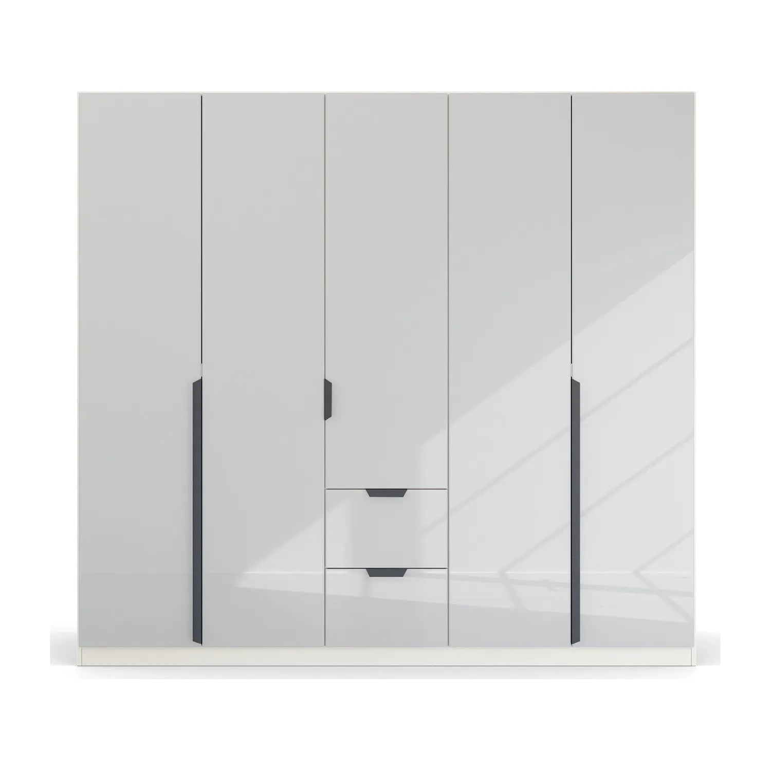 Mulheim 5 Door White Glass Wardrobe with Mirror and Drawers - Pendle Village Furniture