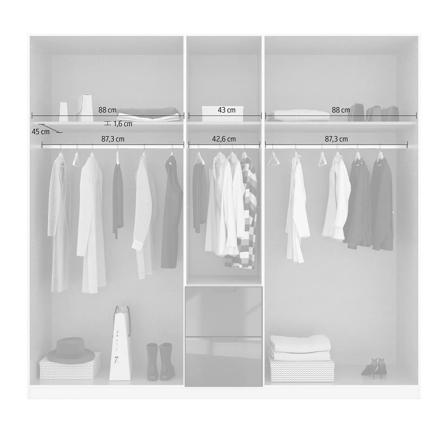 Mulheim 5 Door White Glass Wardrobe with Mirror and Drawers - Pendle Village Furniture
