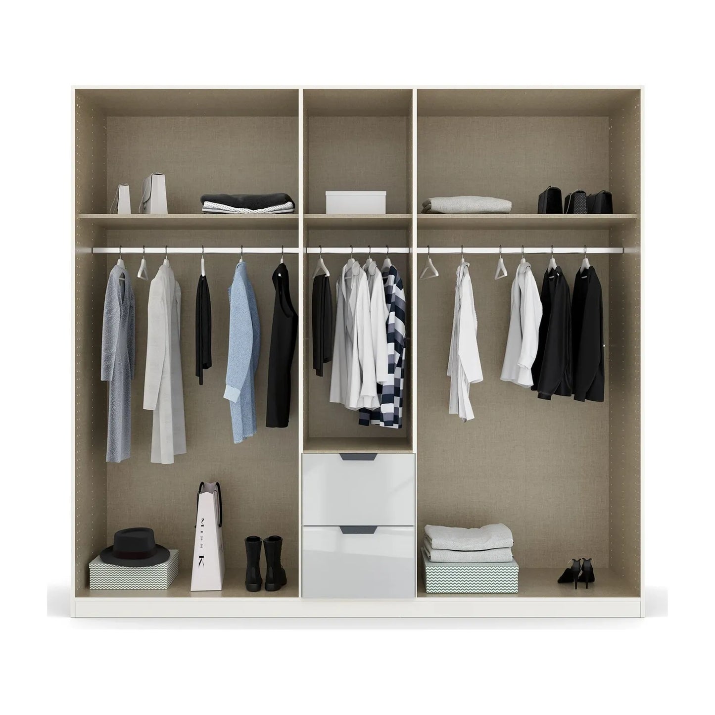 Mulheim 5 Door White Glass Wardrobe with Mirror and Drawers - Pendle Village Furniture