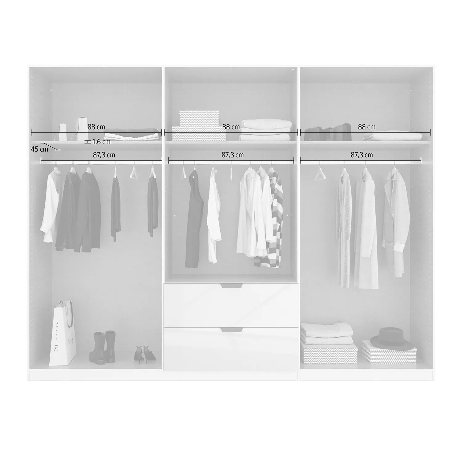 Mulheim 6 Door White Glass Wardrobe with Mirror and Drawers - Pendle Village Furniture