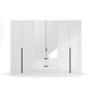 Mulheim 6 Door White Glass Wardrobe with Mirror and Drawers - Pendle Village Furniture