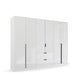 Mulheim 6 Door White Glass Wardrobe with Mirror and Drawers