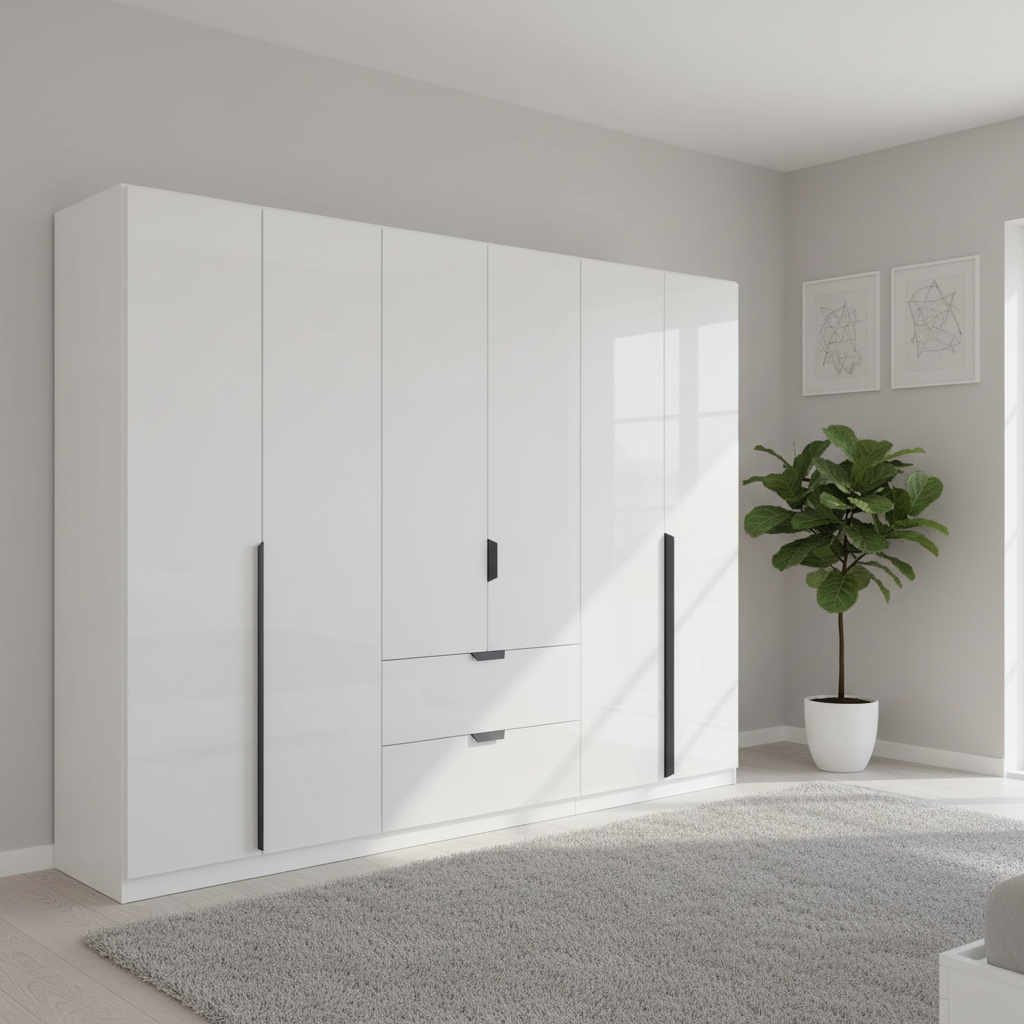 Rauch Modern Mulheim Large White 6 Door Wardrobe with 2 Drawers in the Middle 