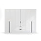 Mulheim 6 Door White Glass Wardrobe with Mirror and Drawers