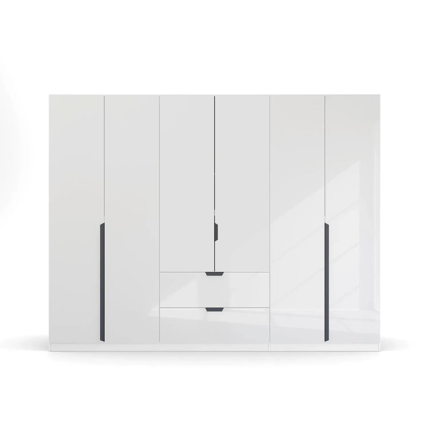 Mulheim 6 Door White Glass Wardrobe with Mirror and Drawers