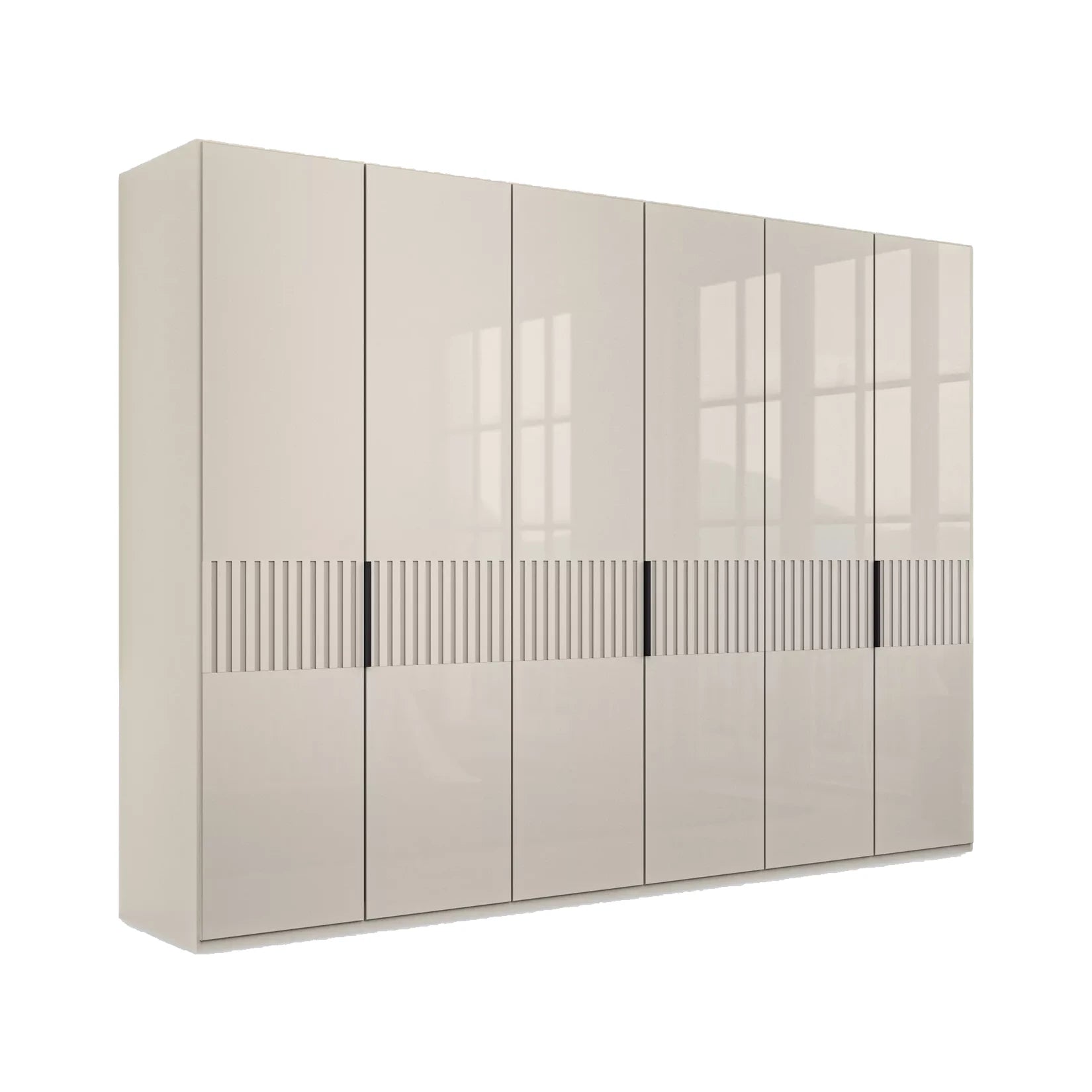Wiemann Newlin Havana Glass Front 6 Door Hinged Wardrobe with Decking style