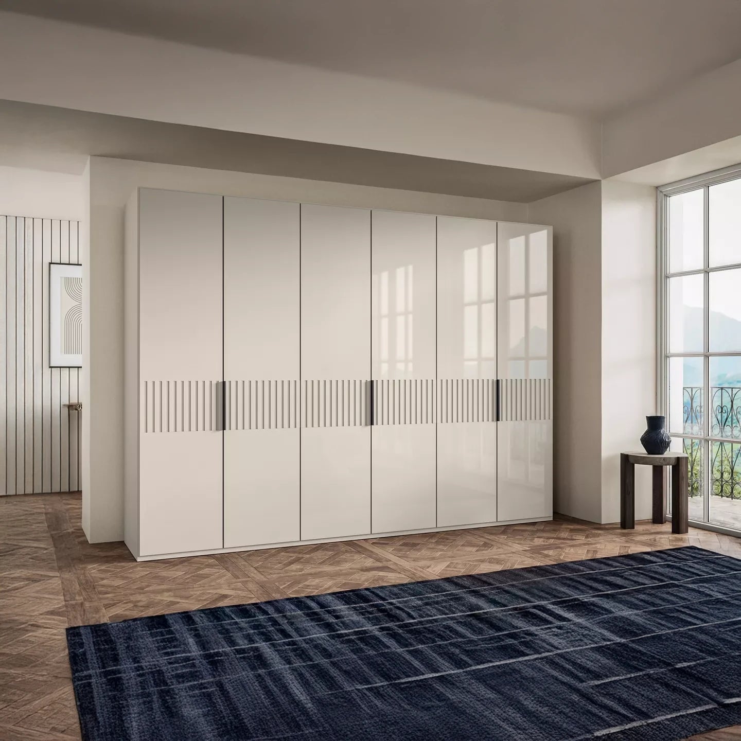 Wiemann Newlin Chamopagne Glass Front 6 Door Hinged Wardrobe 