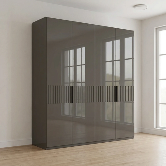 Wiemann Newlin Havana Glass 4 Door Hinged Wardrobe with Decking on the middle of the door W200cm