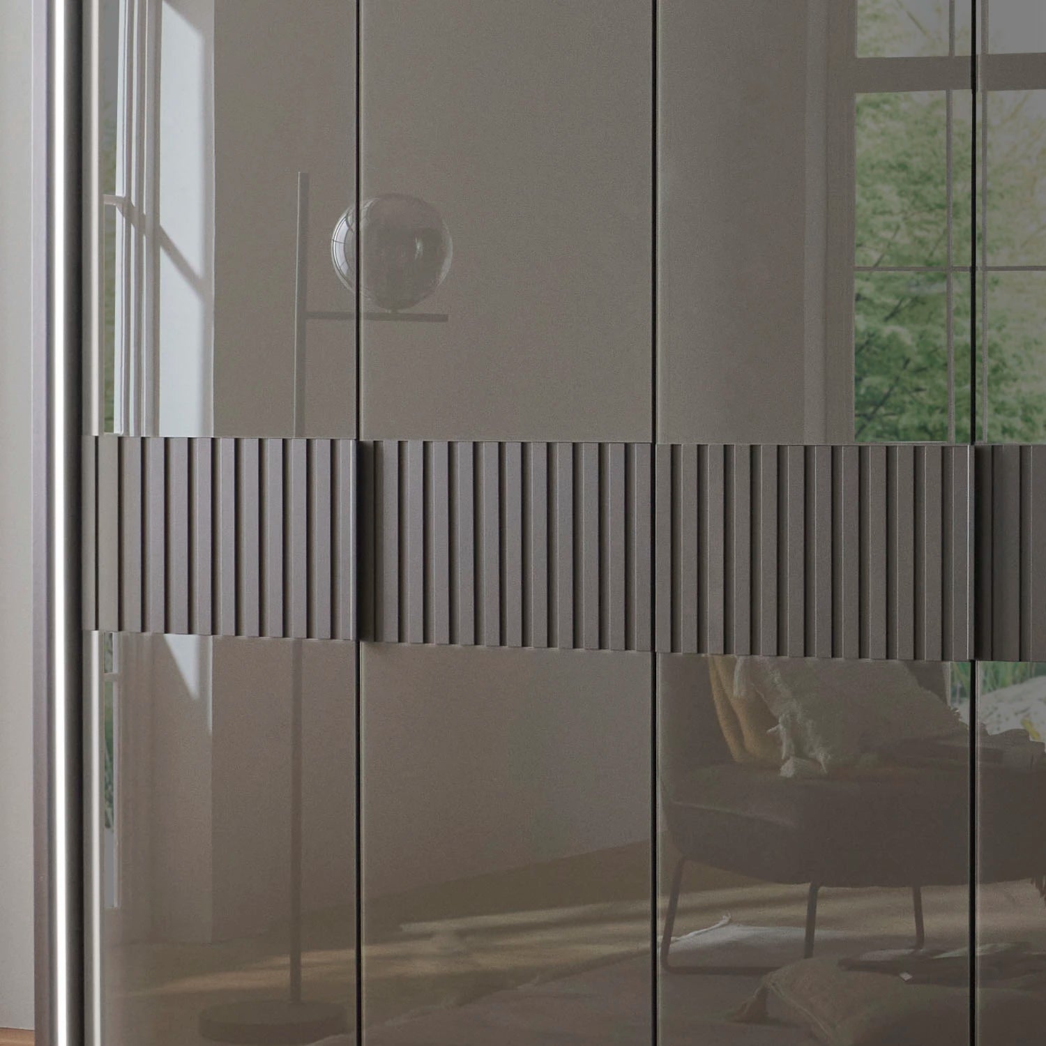 Close up Decking style Wiemann Newlin Havana Glass Hinged door Wardrobe 