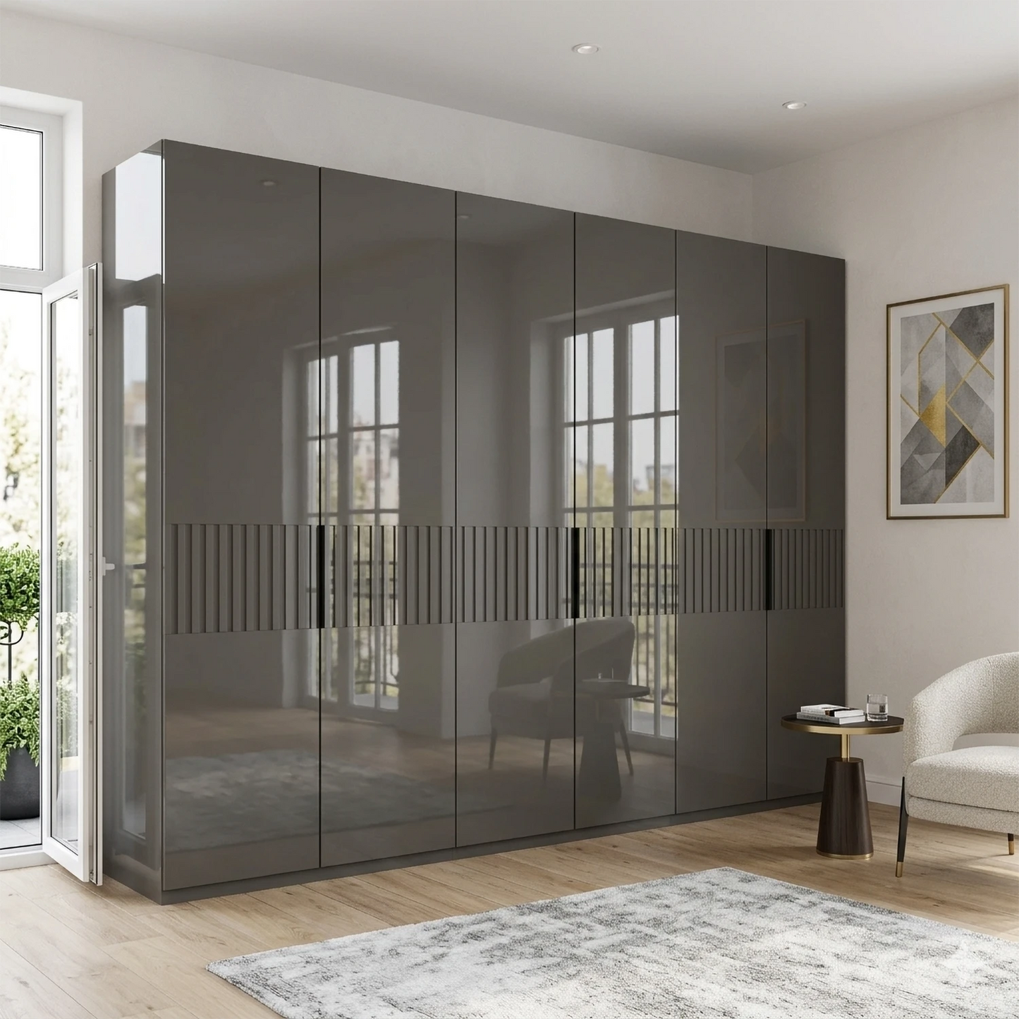 Wiemann Newlin Havana Glass Front 6 Door Hinged Wardrobe  Modern Luxurious 