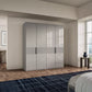 Wiemann Newlin Pebble Grey Glass 4 Door Hinged Wardrobe with Decking on the middle of the door W200cm