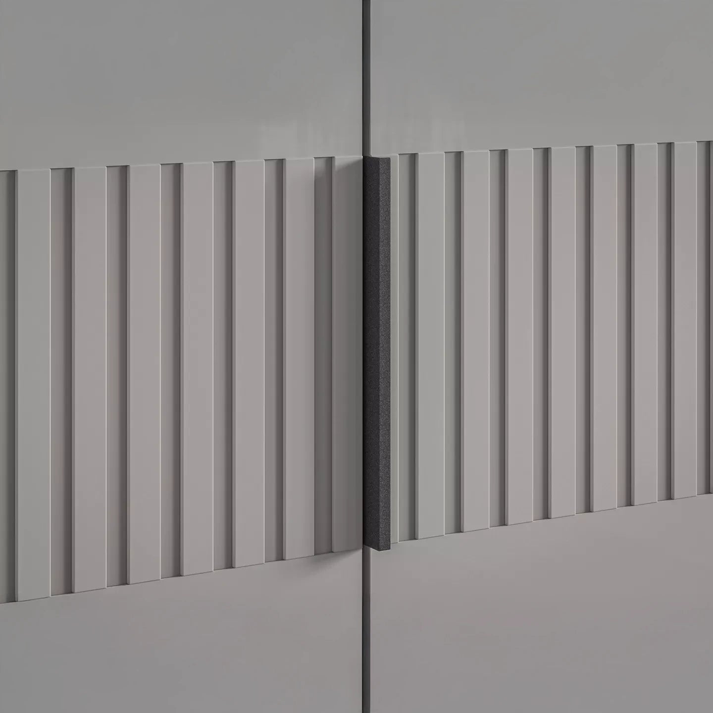 Close-up of a Decking style Wiemann Newlin Pebble Grey Glass Hinged door Wardrobe 