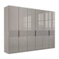 Wiemann Newlin Pebble Grey Glass Front 6 Door Hinged Wardrobe - Large 300cm Wardrobe