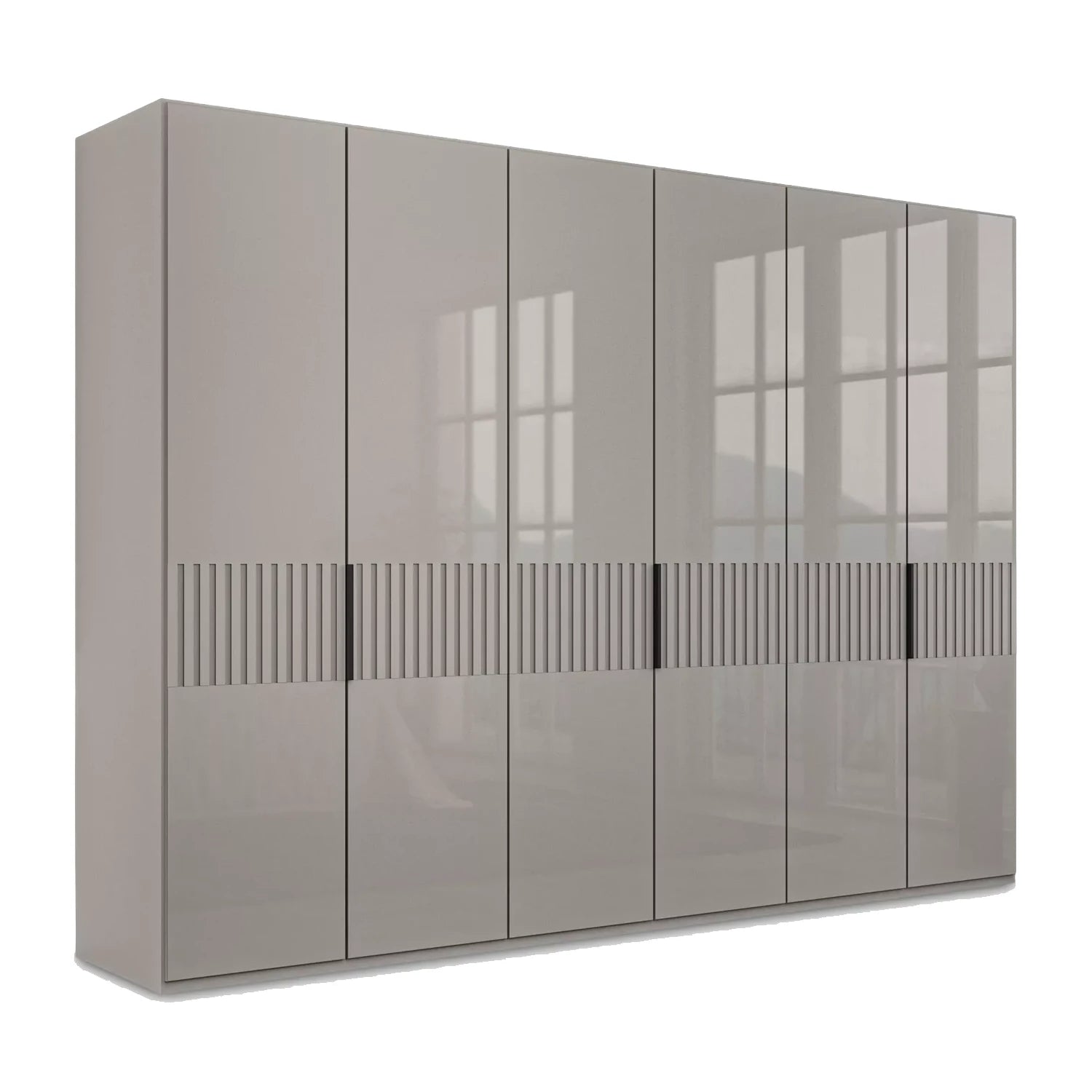 Wiemann Newlin Pebble Grey Glass Front 6 Door Hinged Wardrobe - Large 300cm Wardrobe