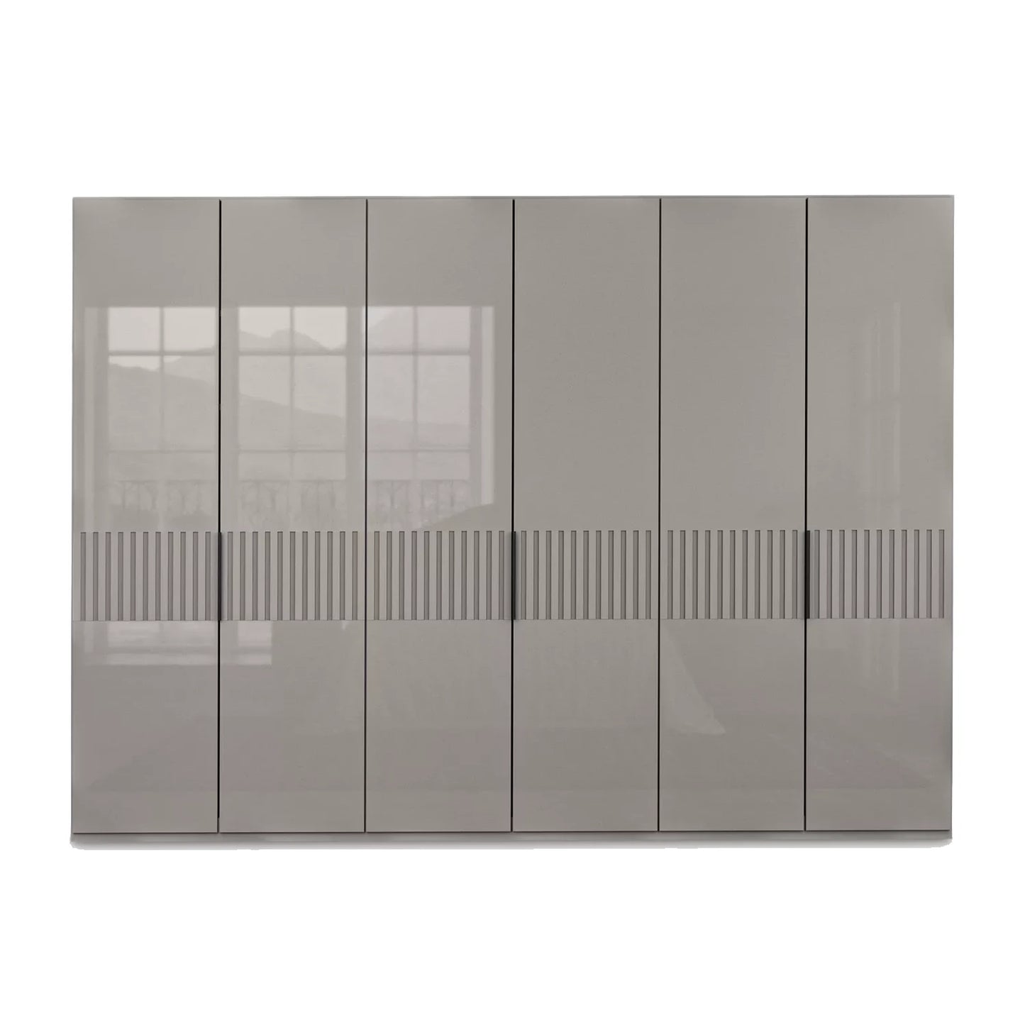 Wiemann Newlin Pebble Grey Glass Front 6 Door Hinged Wardrobe 