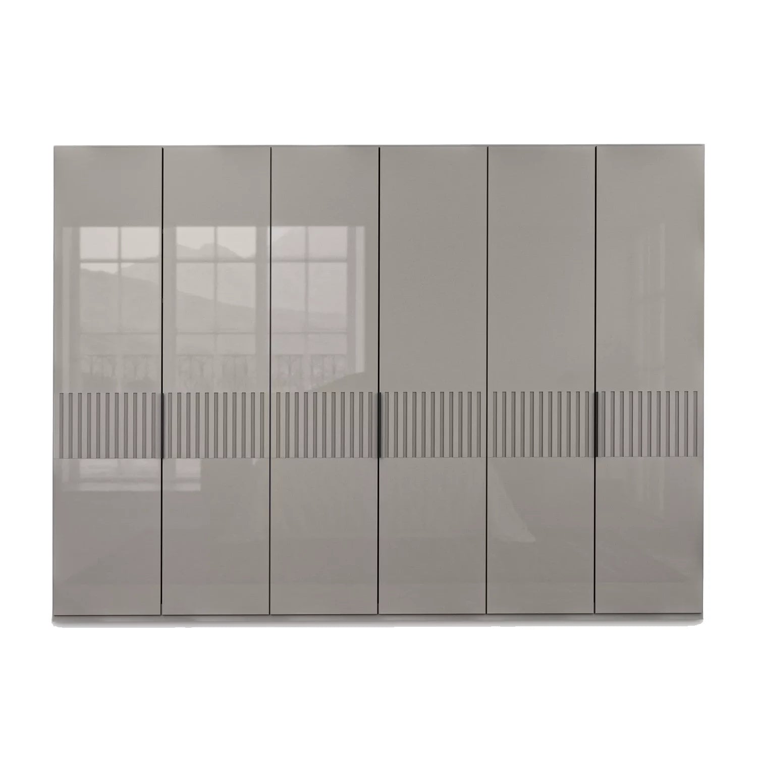 Wiemann Newlin Pebble Grey Glass Front 6 Door Hinged Wardrobe 