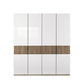 Wiemann Newlin White Glass Hinged 4 door Wardrobe with Oak Carcase and Decking