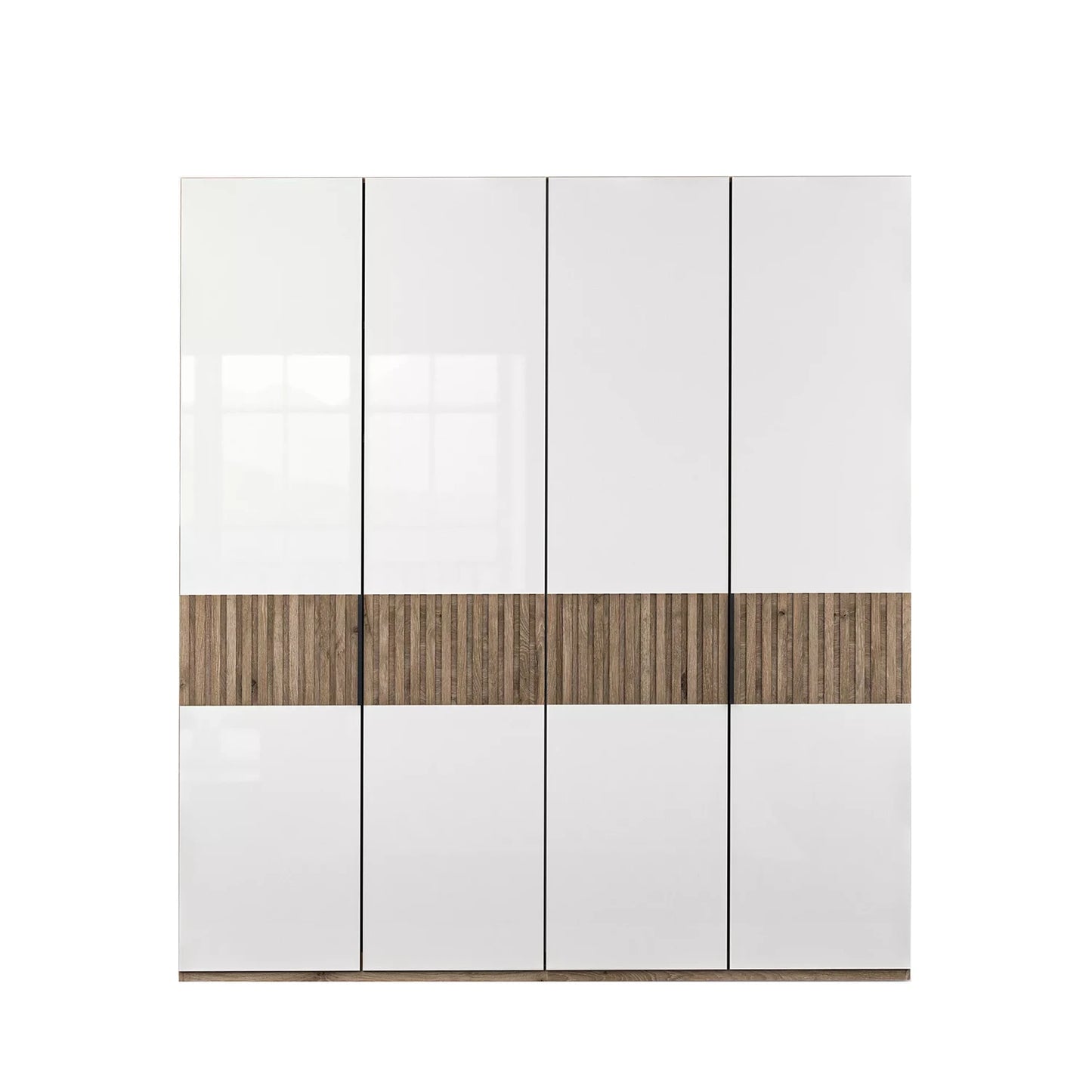 Wiemann Newlin White Glass Hinged 4 door Wardrobe with Oak Carcase and Decking