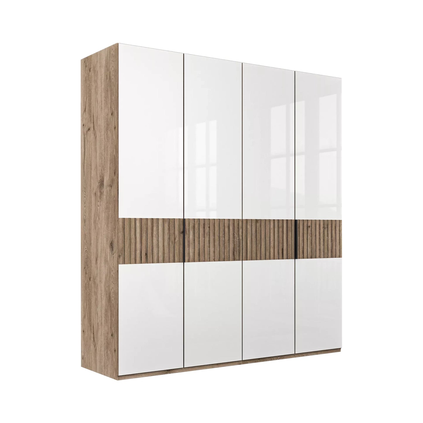 Wiemann Newlin White Glass Hinged door Wardrobe with Oak Carcase and Decking