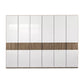 Wiemann Newlin White Glass Front 6 Door Hinged Wardrobe with Oak Carcase and Decking width 300cm