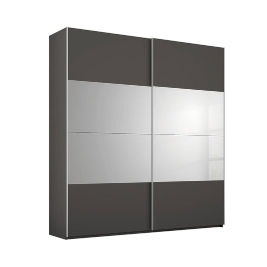 Modern 2 Door wardrobe with sliding doors in graphite and grey mirror finish on a white background
