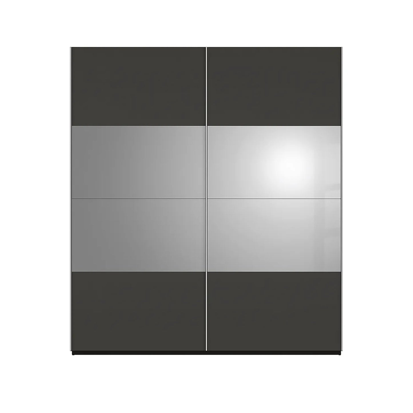 Modern wardrobe with black and grey mirror finish doors on a white background