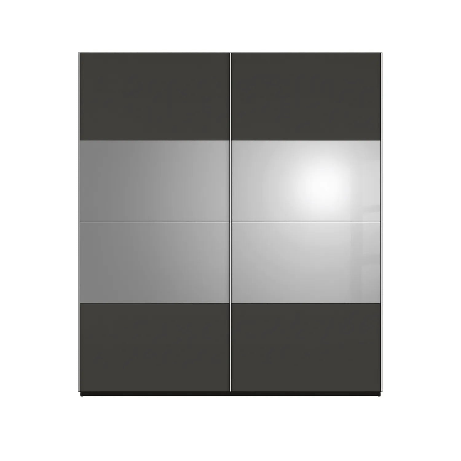 Modern wardrobe with black and grey mirror finish doors on a white background