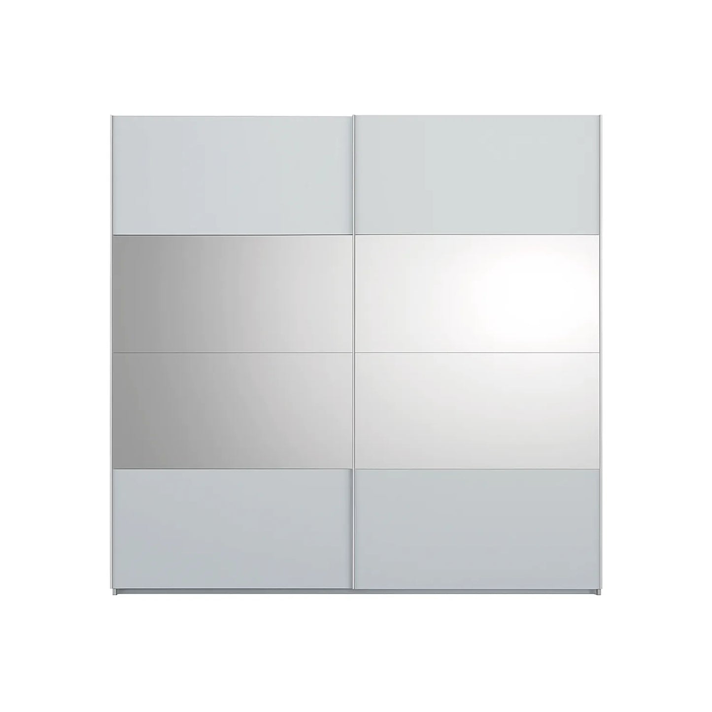 Silk Grey sliding wardrobe door with reflective Grey Mirror on a white background