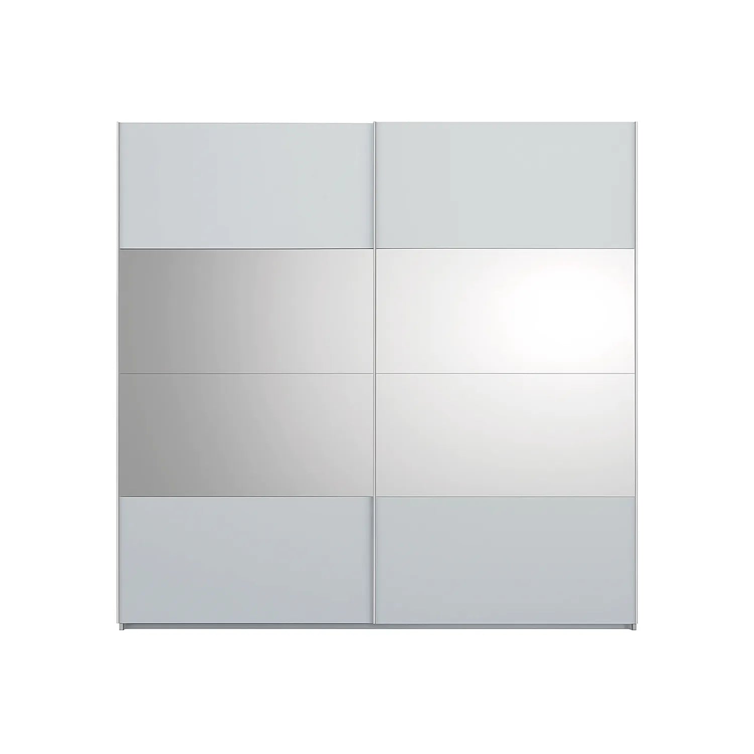 Silk Grey sliding wardrobe door with reflective Grey Mirror on a white background