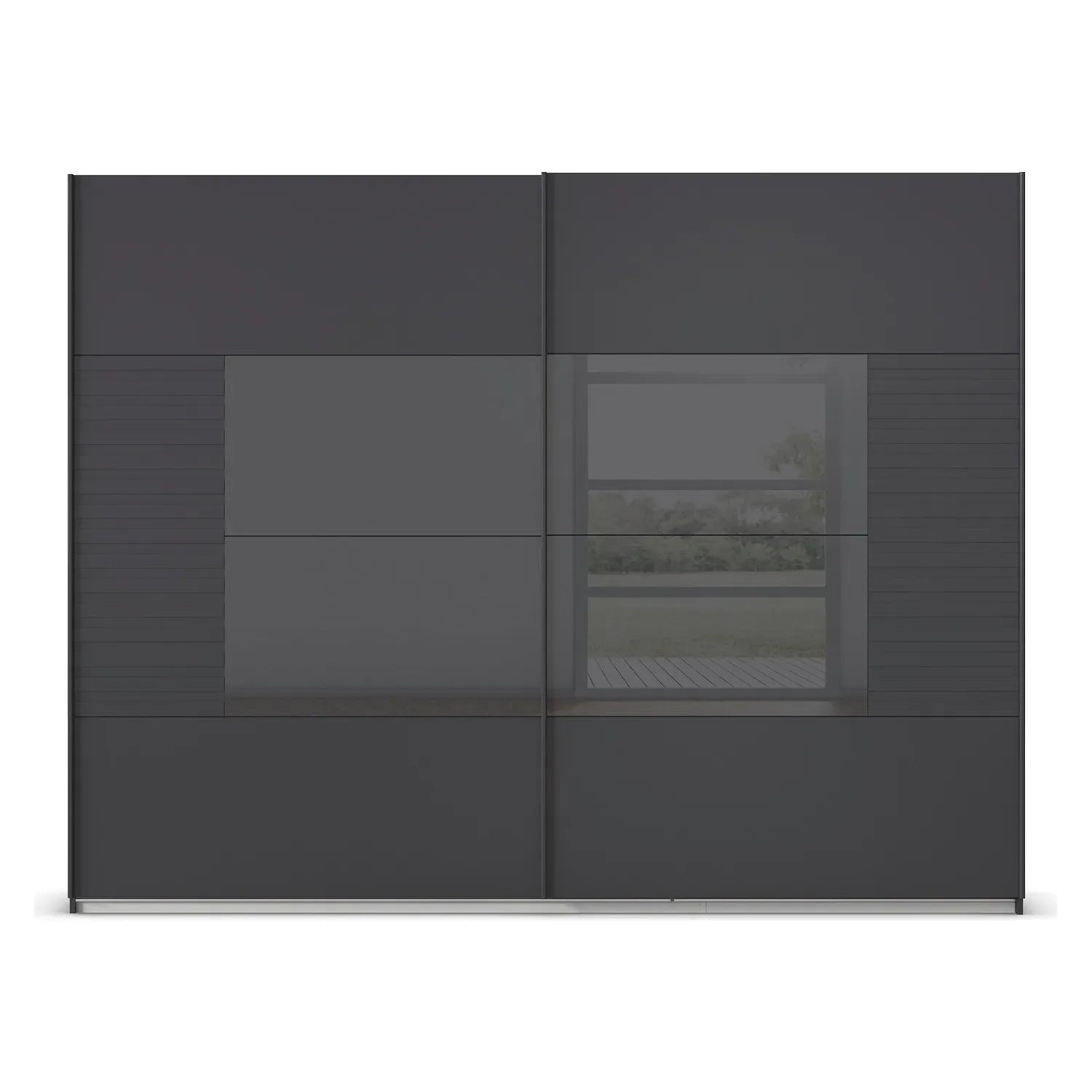 Novaro Graphite & Basalt Glass Sliding Door Wardrobe - Front view
