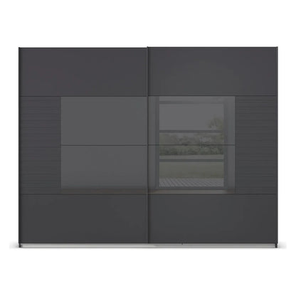 Novaro Graphite & Basalt Glass Sliding Door Wardrobe - Front view